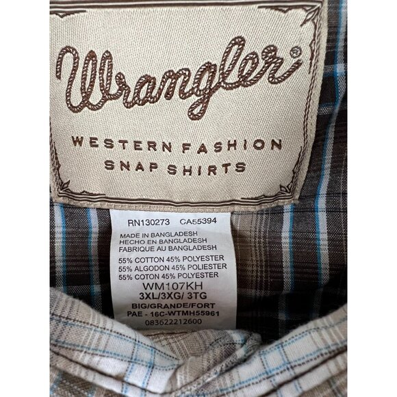WRANGLER Wrancher S/S Western Style PLAID Pearl Snap Shirt 3XL Brown America USA - Picture 4 of 10